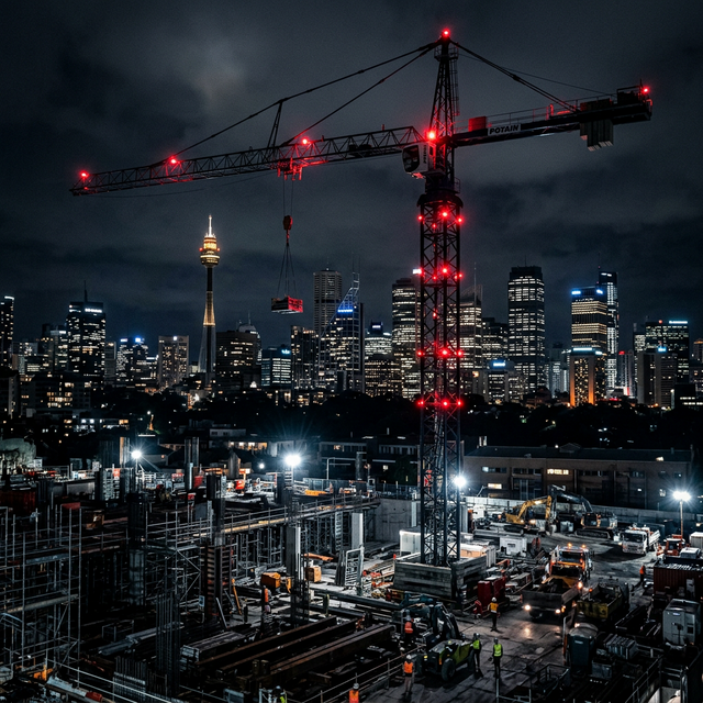 Red Tiger crane at work on a Dubai construction site
