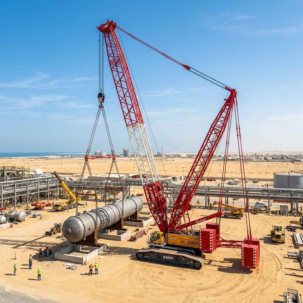 Heavy lifting crane operation in UAE desert by Red Tiger Cranes